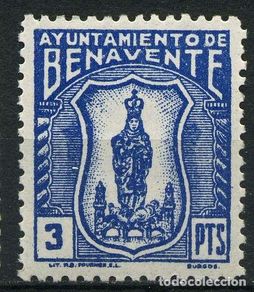 Timbres: ESPAÑA. GUERRA CIVIL. BENAVENTE. MUNICIPAL 3PTS. AZUL MAS CLARO